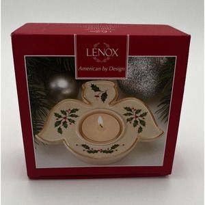 Lenox Holiday Angel Votive Candle NEW Traditional Holly 5” Tea Light Candle